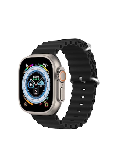 Microsonic Apple Uyumlu  Watch Series 7 41mm Kordon Ocean Band Siyah