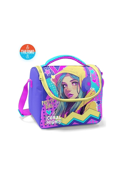 Coral High Kids Lavanta Turkuaz Kulaklıklı Kız Desenli Thermo Beslenme Çantası 11871