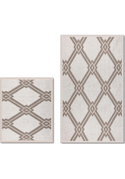 Marta Doğal Pamuklu 2'li Banyo Paspas & Halı Seti 60x100+50x60 Cm - Bej Bej