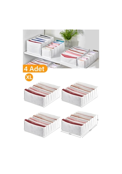 Serstil 4 Adet - Xlarge 8 Gözlü Dolap Içi Akardiyon Organizer Beyaz 31 X 36 X 12