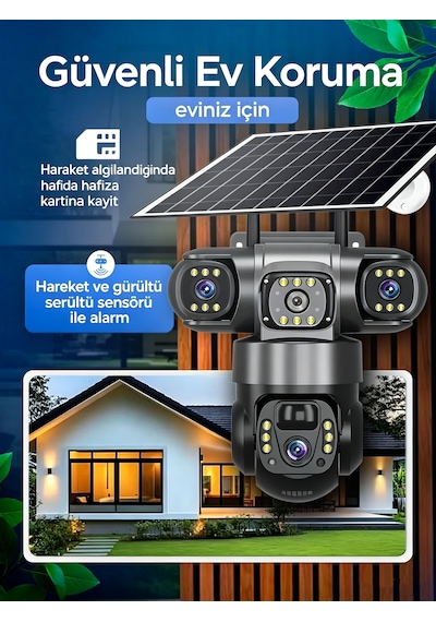 4k 3 Lens 4g Sım Kartlı Güvenlik Kamerası V380 Pro 360 Ptz Kablosuz Dış Mekan Ip66 Renkli Gece Görüşü Hareket Sensörü Cctv Kamera