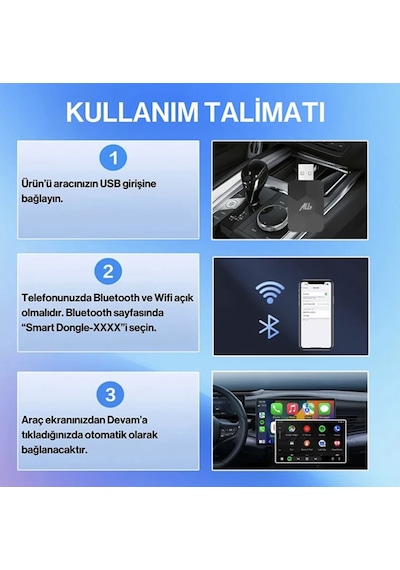 Kablosuz Carplay Adaptörü İphone & Android Uyumlu Bağlantı Kopmaz Yeni Nesil - 9014427374683 Diğer
