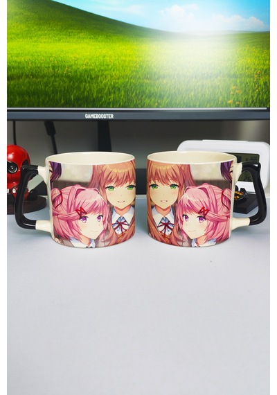Ddlc Baskılı Seramik Lüks Kupa 1 Adet Özel Siyah Kulp Dalga Kulp V4d Çok Renkli
