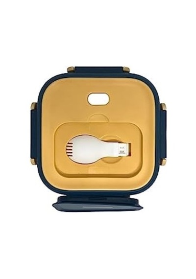 Bento 500ml Lunchbox Tek Katlı Çelik Sefer Tası Yemek Kutusu Lacivert-sarı Bakır