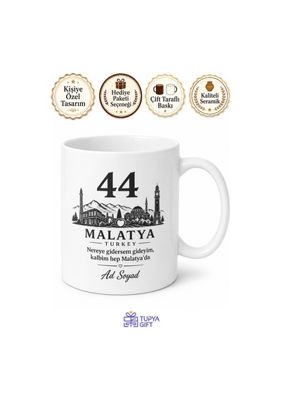 Plakalı Malatya Temalı Baskılı Kupa Bardak Malatya Hediye Hatıra Beyaz / Çok Renkli