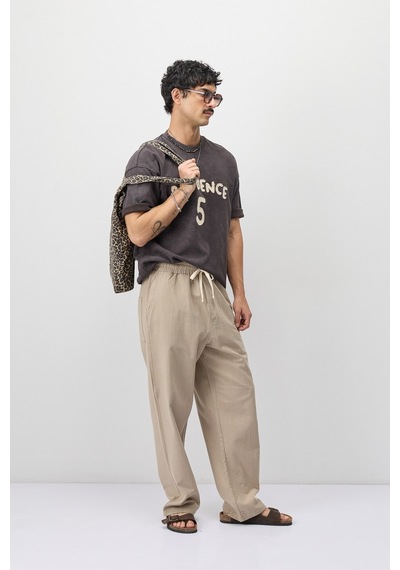 Vamos Oversize Baskılı Tişört V70-188 Kahve