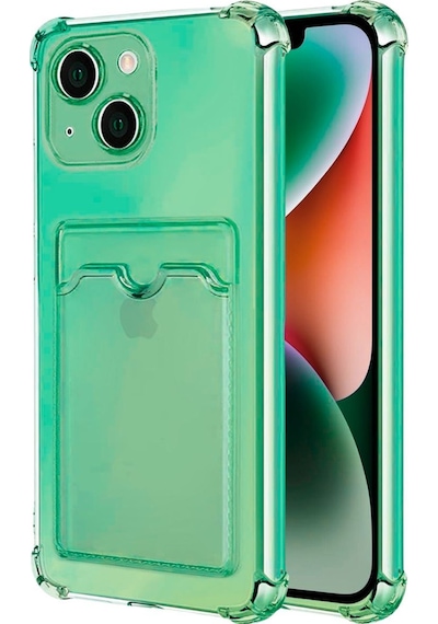 Apple Uyumlu iPhone 13 Mini Kılıf Darbe Emici Köşe Korumalı Kartlıklı Cüzdanlı Silikon Kapak - Yeşil