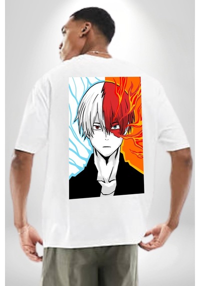 My Hero Academia Boku Anime Beyaz Oversize Unisex Ön Ve Sırt Baskılı Tişört Beyaz