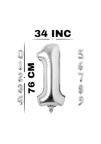 Folyo Balon Rakam Gümüş Renk 34 Inc 76 Cm Helyum Uyumlu 7