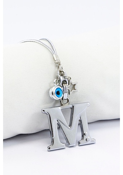 Metal Nazar Boncuğu Yıldız M Harfli Dikiz Ayna Süsü, Elastik İpli