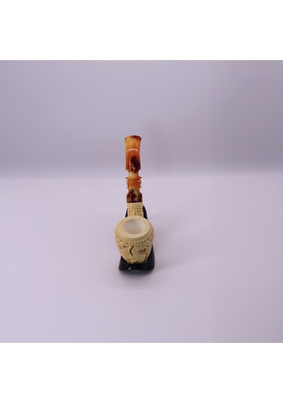El Oyması Lületaşı Ejderha Ve Geleneksel Motifli Pipo İmzalı %100 Blok Taş Handmade Meerschaum
