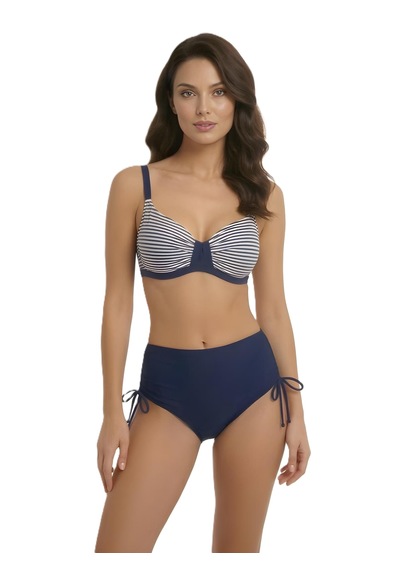 Donlaritta Büyük Beden Toparlayıcı Siyah Beyaz-lacivert Beyaz Göğüs Pedli Bikini Takımı 42-44-46-48-50-52-54 Lacivert - Beyaz