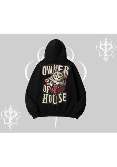 Startmore The Owner Of House Kedi Arka Baskılı Kapşonlu Sweatshirt Siyah