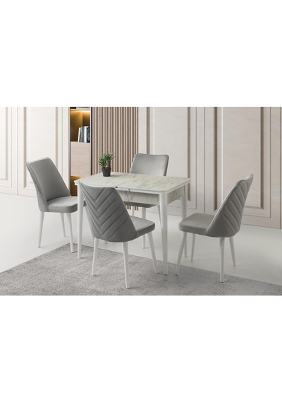 Tekno Venedik Mdf Açılır Mutfak Masa Sandalye Takımı 60x100 Beyaz - Gri