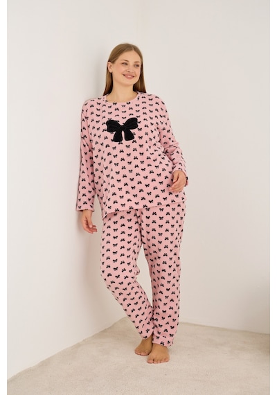Siyah İnci Beden Polar Kışlık Örme Pijama Takım 25222567 Pembe