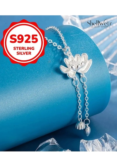 Kadın Kolye Pink Lady Lotus Kadın Kolye 925 Ayar Gümüş Kaplama Zincir Şık Hediyelik Çok Renkli