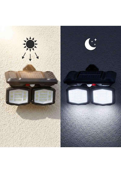 Panther Pt-2993 Sensörlü Solar Led Duvar Lambası - Beyaz Işık Ayarlanabilir Başlıklı Şarjlı Bahçe Aydınlatması