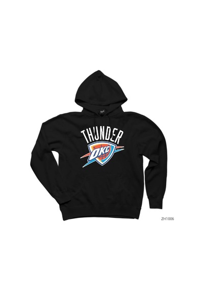 Oklahama Thunder Logo Siyah Kapşonlu Sweatshirt Hoodie