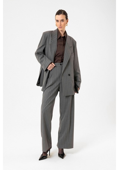 Antioch Kadın Çizgili Oversize Blazer Ceket Gri