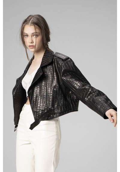 Dericlub H.quınn Crop Biker Kadın Deri Mont