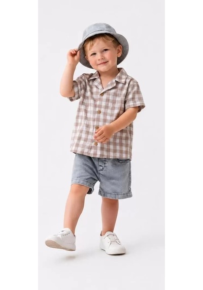 Veraura Lifestyle 2/6 Yaş Denim Şapkalı Şortlu 3lü Çocuk Takımı Gri