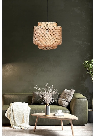 Sinnerlig Bambu Avize 40cm- İskandinav, Modern, Bohem, Rattan Avize, Aydınlatma Bambu