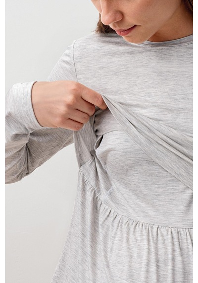 Artış Collection Uzun Kollu Esnek Likralı Viskoz Hamile Pijama Takım 20212 Gri Melanj