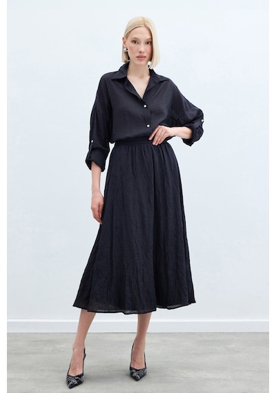 Sateen Kraşlı Kloş Etek - Antrasit-136224 Antrasit