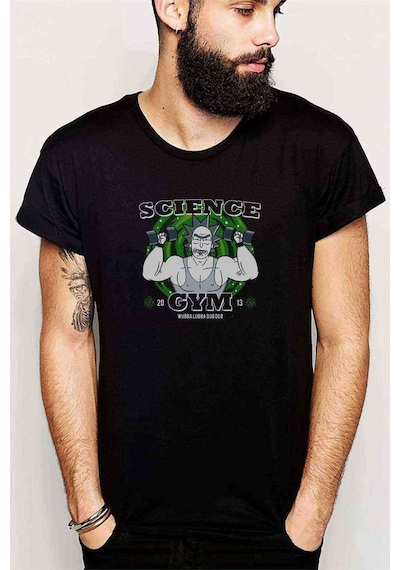 Rick Science Gym Baskılı Siyah Erkek Tshirt