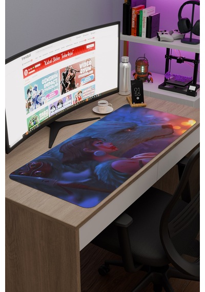 Mononoke Hime Anime V5 - 90x40 Xxl Gaming Kauçuk Kaymaz Taban Mouse Pad Fare Altlığı