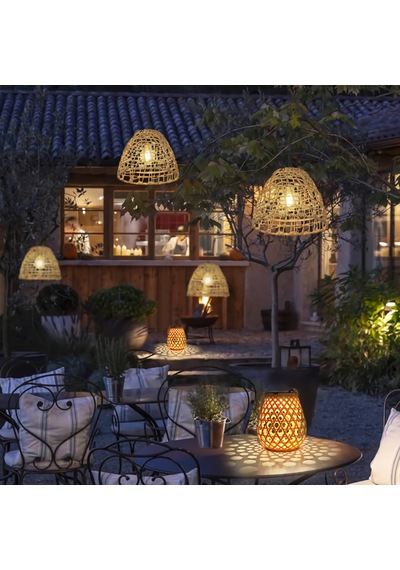 Konesam Bahçe Ve Teras İçin Şık Solar Hasır Avize, 6-8 Saat Çalışma Süresi, 3000k Sıcak Işık RATTAN