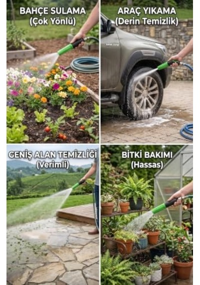 Otomatik Ayarlı Su Püskürtme Lansı, Fonksiyonlu Bahçe Sulama Ve Araç Yıkama Tabancası Başlığı, Yeşil - Siyah