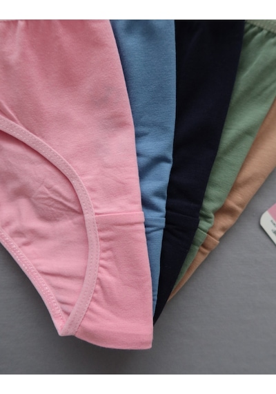 Alya Underwear Kız Çocuk Kalpli Dokuma Lastik Pamuklu Kumaş Slip Külot 5'li Paket 5 Adet Beyaz Renkli P14