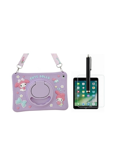 Ennar Samsung Uyumlu Galaxy Tab A9 Plus 11 İnç X210 Cute Dolls Askılı Tablet Kılıfı+tablet Kalemi+kırılmaz Cam Arka Kapak
