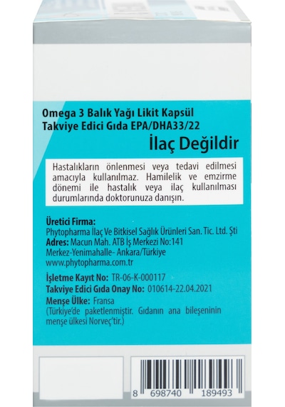 Omega 3 Licaps 33/22 Norveç Menşeli Balık Yağı Kapsül Balık Jelatini 3 x 60 Kapsül