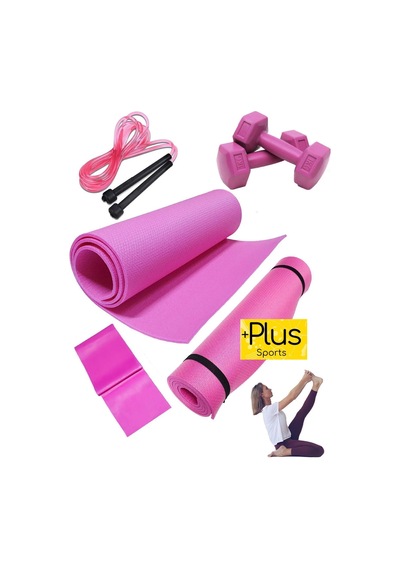 Pilates Minderi Yoga Minderi Kamp Minderi Pilates Seti Yoga Matı -dambıl - Atlama İpi - Direnç Bandı Pembe Pembe