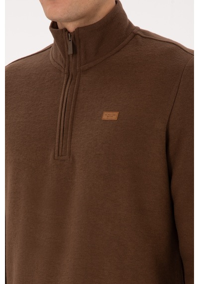 U.S. Polo Assn. Erkek Regular Fit Yarım Fermuarlı Kahverengi Basic Sweatshirt 50313802-VR029