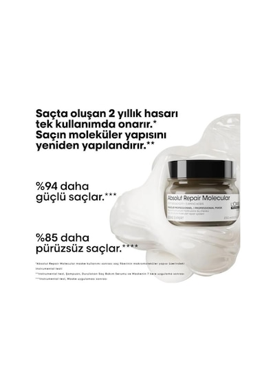 L'Oréal Professionnel Absolut Repair Molecular Tüm Yıpranmış Saçlar İçin Yoğun Onarıcı Maske 250 ML