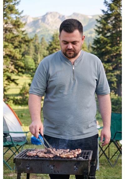 Buratti Büyük Beden Pamuklu Regular Fit Erkek T Shirt 5902653B Açık Haki