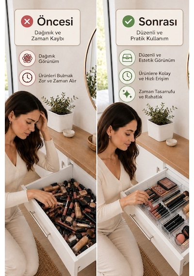 5'li Şeffaf Çekmece Organizer Seti Makyaj Takı Kozmetik Ofis Mutfak Banyo Düzenleyici Kutu