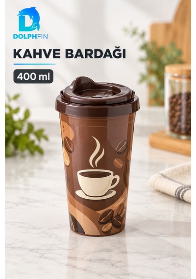 Desenli Kahve Bardağı 400 Ml Kapaklı Plastik İçecek Bardağı Çok Renkli