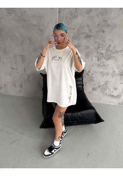 Kadın Kısa Kol Tişört Bisiklet Yaka Filistin Poşülü Baskılı T-shirt - Beyaz