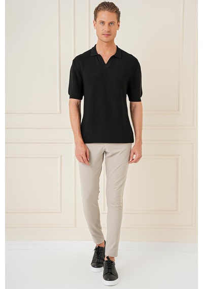 Efor Slim Fit Polo Yaka Kısa Kol %100 Pamuk Siyah Triko Tr 868 Siyah