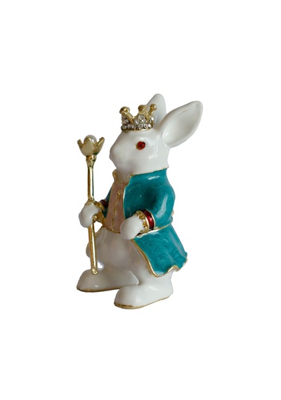 Dekoratif Kral Tavşan Biblo, Kristal Taşlı Metal, 7 Cm, 4.5 Cm, H
