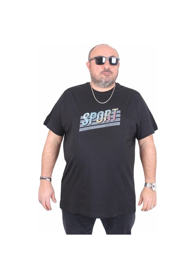 Moc Grande Mocgrande Erkek Büyük Beden Sıfır Yaka Tişört Sport 25162 Sıyah Siyah