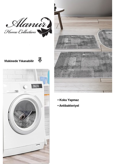 Dekoreko Kaymaz Taban Djt 3 Lü Banyo Paspas Takımı Star Pamuk Karışık Iskandinav F5132 gri