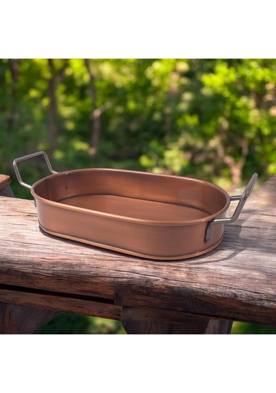 32cm Bakır Kaplama Lüks Galvaniz Metal Boyalı Oval Tepsi Zarafet Ve Dayanıklılığı Buluşturuyor