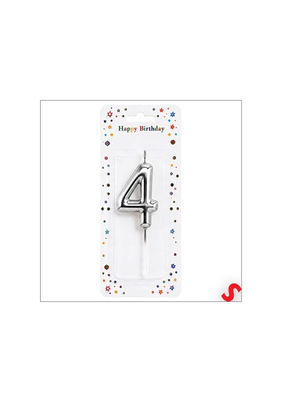 4 Rakam Mum Gümüş - 10 Cm