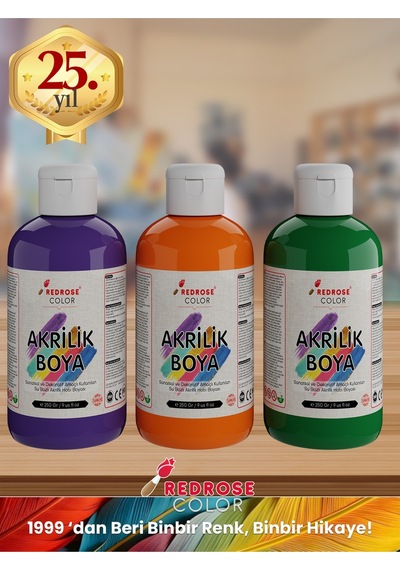 Red Rose Turuncu-mor-yeşil Akrilik Boya 3'lü Set 3 x 250 G