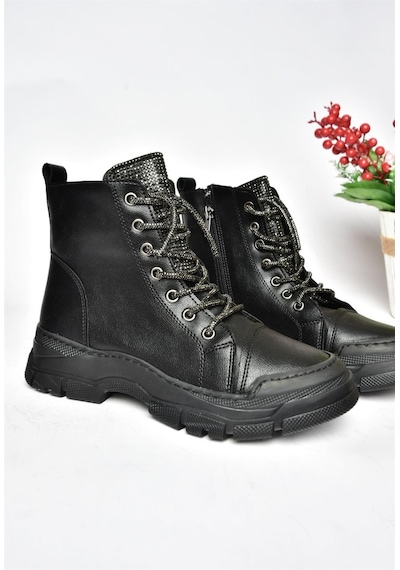 Fox Shoes R602889909 Siyah Taş Detaylı Kadın Bot Siyah